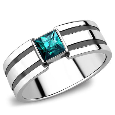 TK3291 - High polished (no plating) Stainless Steel Ring with Top Grade Crystal  in Blue Zircon