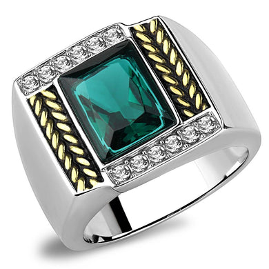 TK3295 - Two-Tone IP Gold (Ion Plating) Stainless Steel Ring with Synthetic Synthetic Glass in Blue Zircon