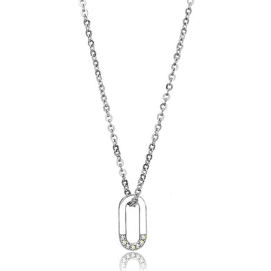 TK3297 - High polished (no plating) Stainless Steel Necklace with Top Grade Crystal  in White AB