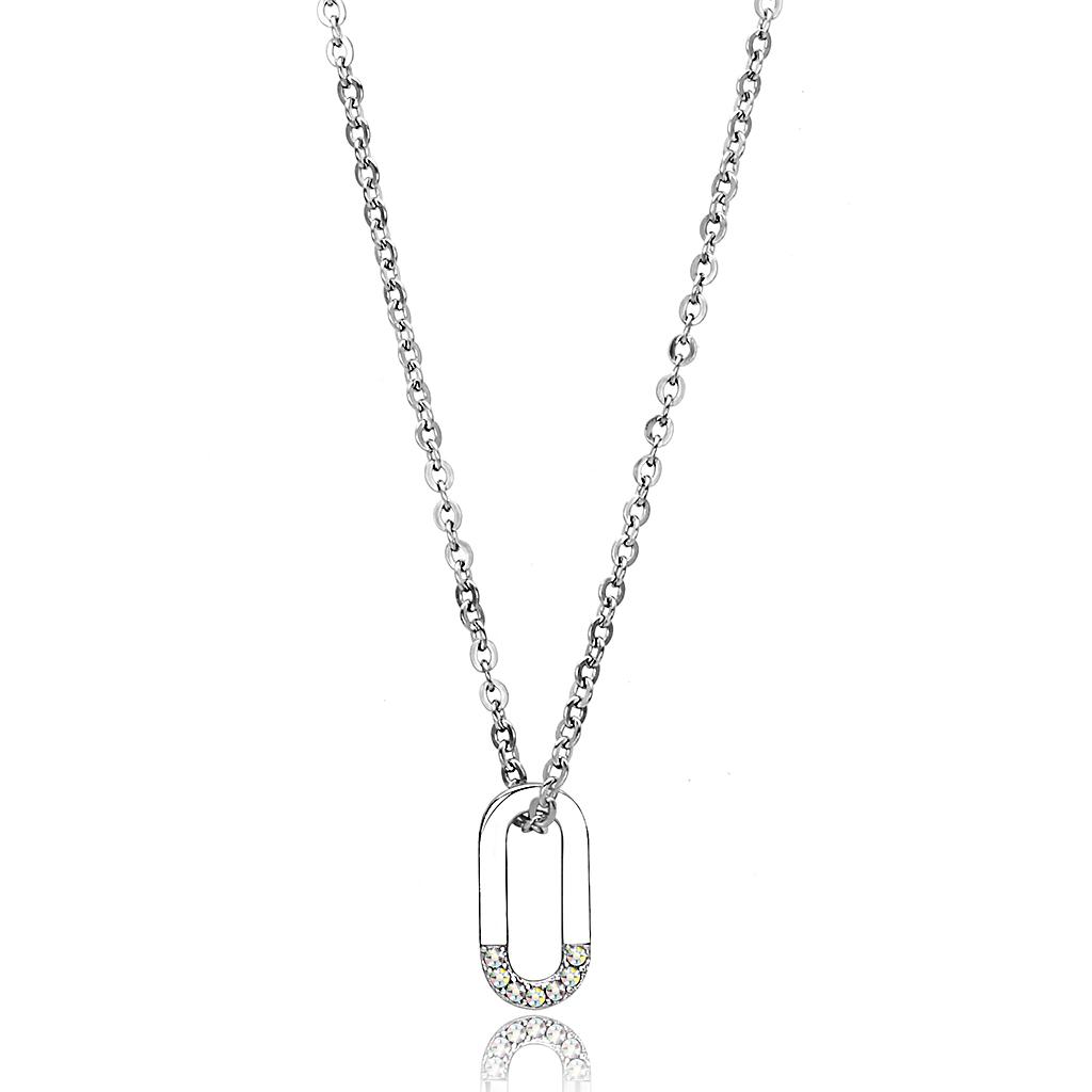 TK3297 - High polished (no plating) Stainless Steel Necklace with Top Grade Crystal  in White AB