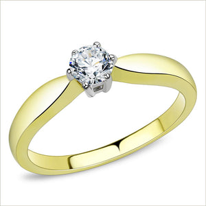 TK3440 - Two-Tone IP Gold (Ion Plating) Stainless Steel Ring with AAA Grade CZ  in Clear