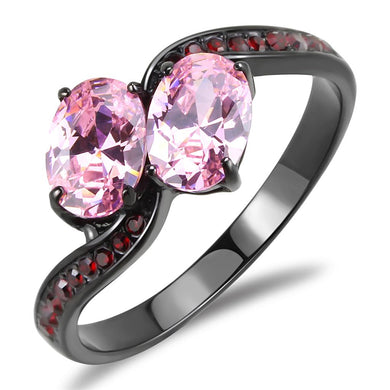 TK3444 - IP Black(Ion Plating) Stainless Steel Ring with AAA Grade CZ  in Rose
