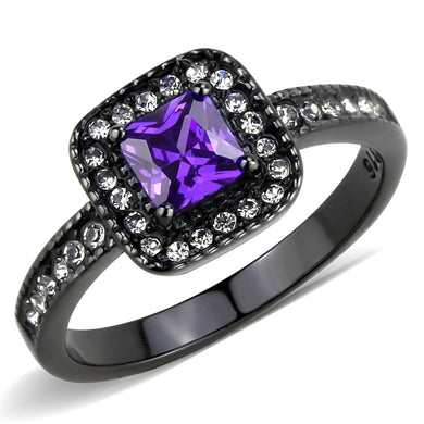 TK3450 - IP Black(Ion Plating) Stainless Steel Ring with AAA Grade CZ  in Tanzanite