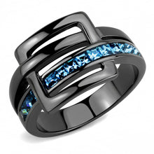 Load image into Gallery viewer, TK3451 - IP Light Black  (IP Gun) Stainless Steel Ring with Top Grade Crystal  in Sea Blue