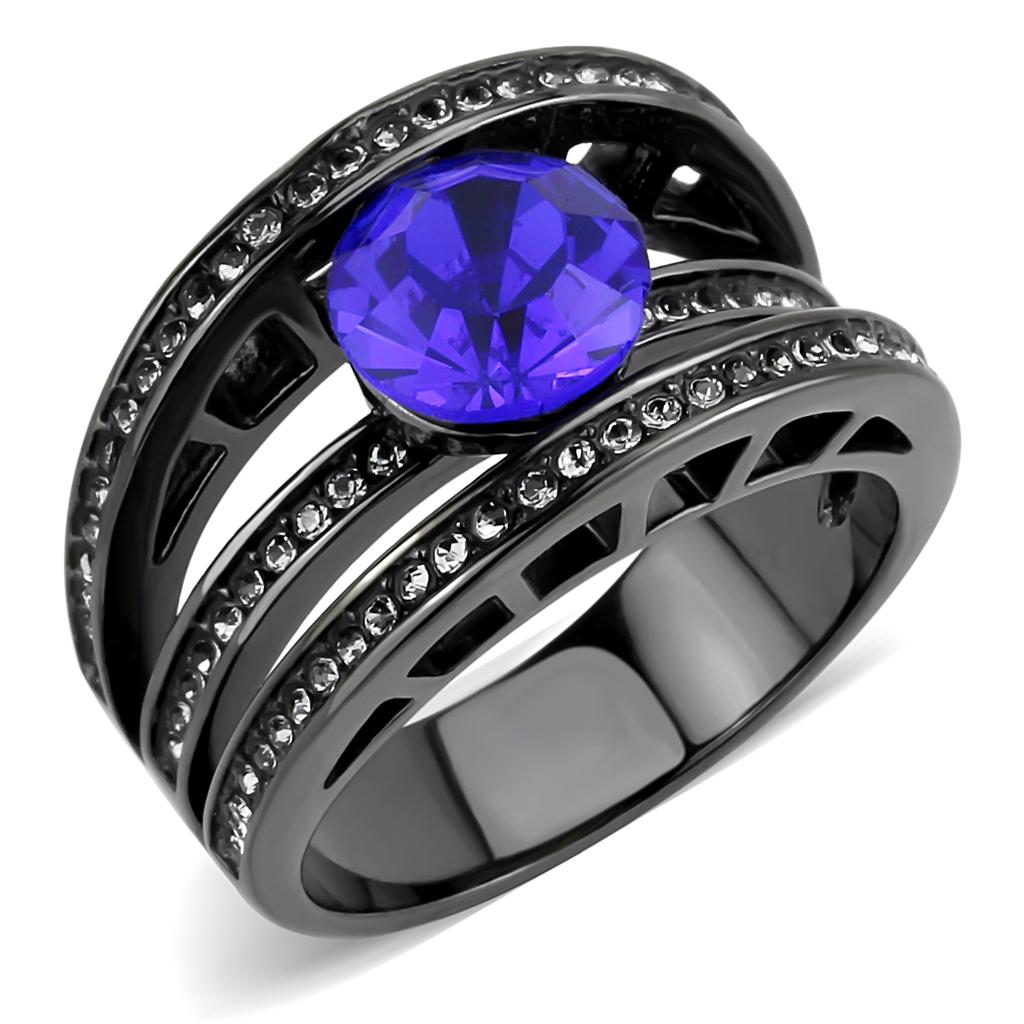 TK3453 - IP Light Black  (IP Gun) Stainless Steel Ring with Top Grade Crystal  in Sapphire