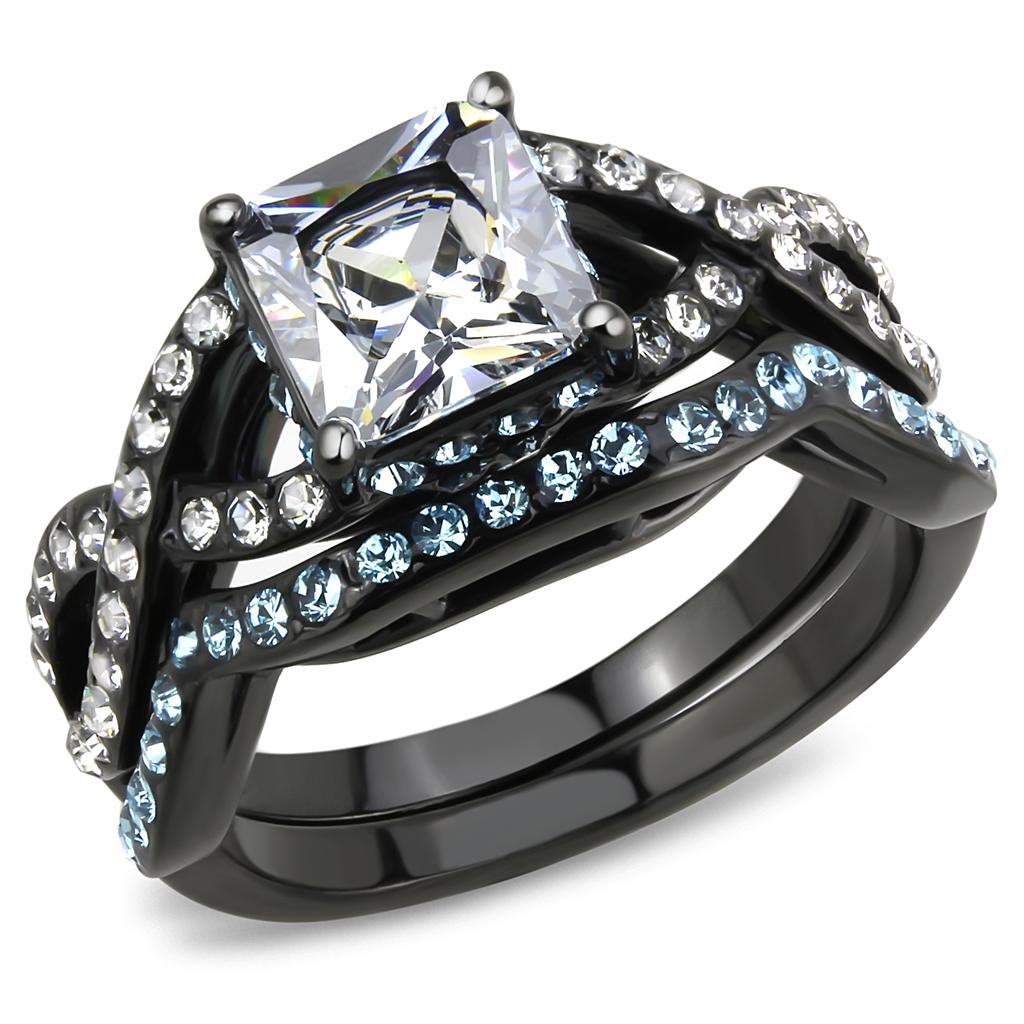 TK3457 - IP Black(Ion Plating) Stainless Steel Ring with AAA Grade CZ  in Clear