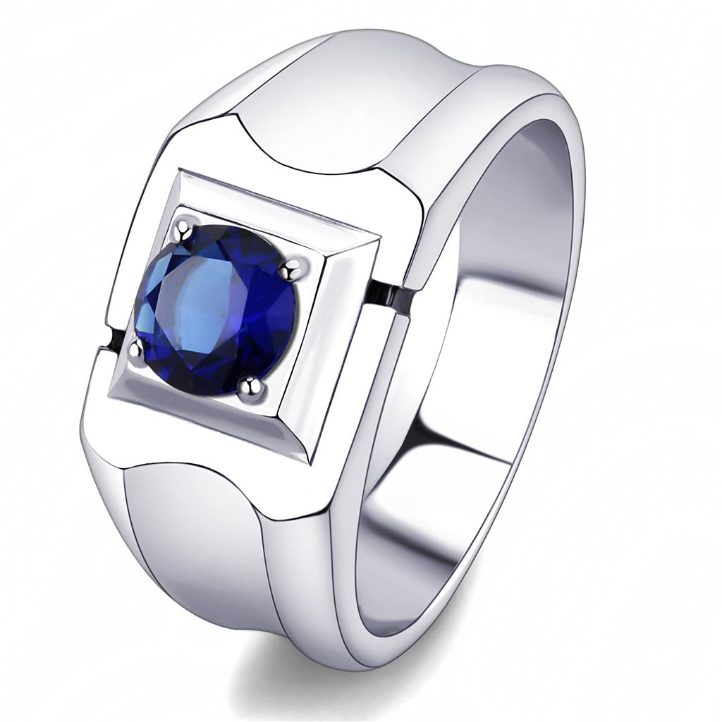 TK3459 - High polished (no plating) Stainless Steel Ring with Synthetic Synthetic Glass in Montana