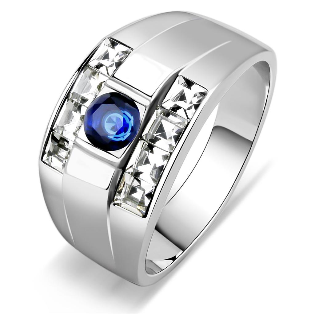 TK3463 - High polished (no plating) Stainless Steel Ring with Synthetic Synthetic Glass in Montana
