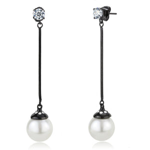 TK3471 - IP Black(Ion Plating) Stainless Steel Earrings with Synthetic Pearl in White
