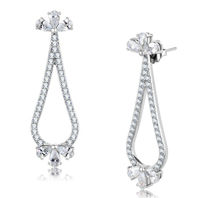 TK3473 - High polished (no plating) Stainless Steel Earrings with AAA Grade CZ  in Clear