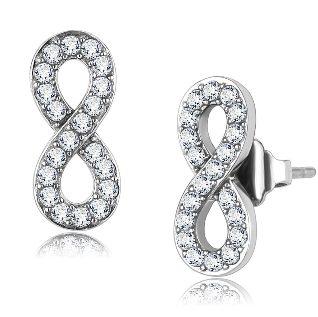 TK3475 - High polished (no plating) Stainless Steel Earrings with AAA Grade CZ  in Clear