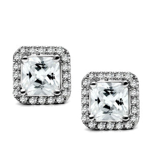 TK3477 - High polished (no plating) Stainless Steel Earrings with AAA Grade CZ  in Clear