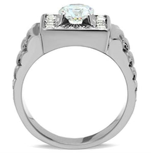 TK347 - High polished (no plating) Stainless Steel Ring with AAA Grade CZ  in Clear