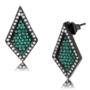 TK3486 - IP Black(Ion Plating) Stainless Steel Earrings with Top Grade Crystal  in Emerald