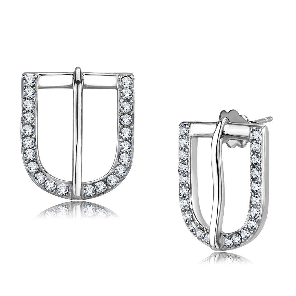 TK3489 - High polished (no plating) Stainless Steel Earrings with Top Grade Crystal  in Clear