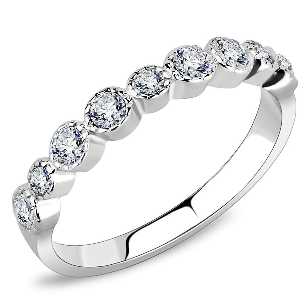 TK3497 - High polished (no plating) Stainless Steel Ring with Top Grade Crystal  in Clear