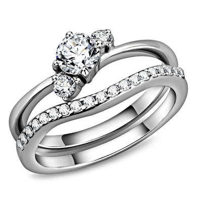 TK3507 - High polished (no plating) Stainless Steel Ring with AAA Grade CZ  in Clear