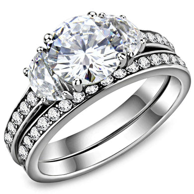 TK3509 - High polished (no plating) Stainless Steel Ring with AAA Grade CZ  in Clear