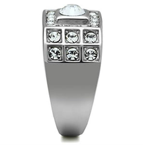 TK350 - High polished (no plating) Stainless Steel Ring with Top Grade Crystal  in Clear