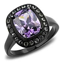 Load image into Gallery viewer, TK3512 - IP Black(Ion Plating) Stainless Steel Ring with AAA Grade CZ  in Amethyst