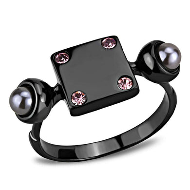 TK3513 - IP Light Black  (IP Gun) Stainless Steel Ring with Synthetic Pearl in Gray