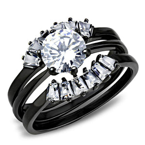 TK3514 - IP Black(Ion Plating) Stainless Steel Ring with AAA Grade CZ  in Clear