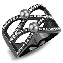 Load image into Gallery viewer, TK3515 - IP Light Black  (IP Gun) Stainless Steel Ring with Synthetic Pearl in Gray