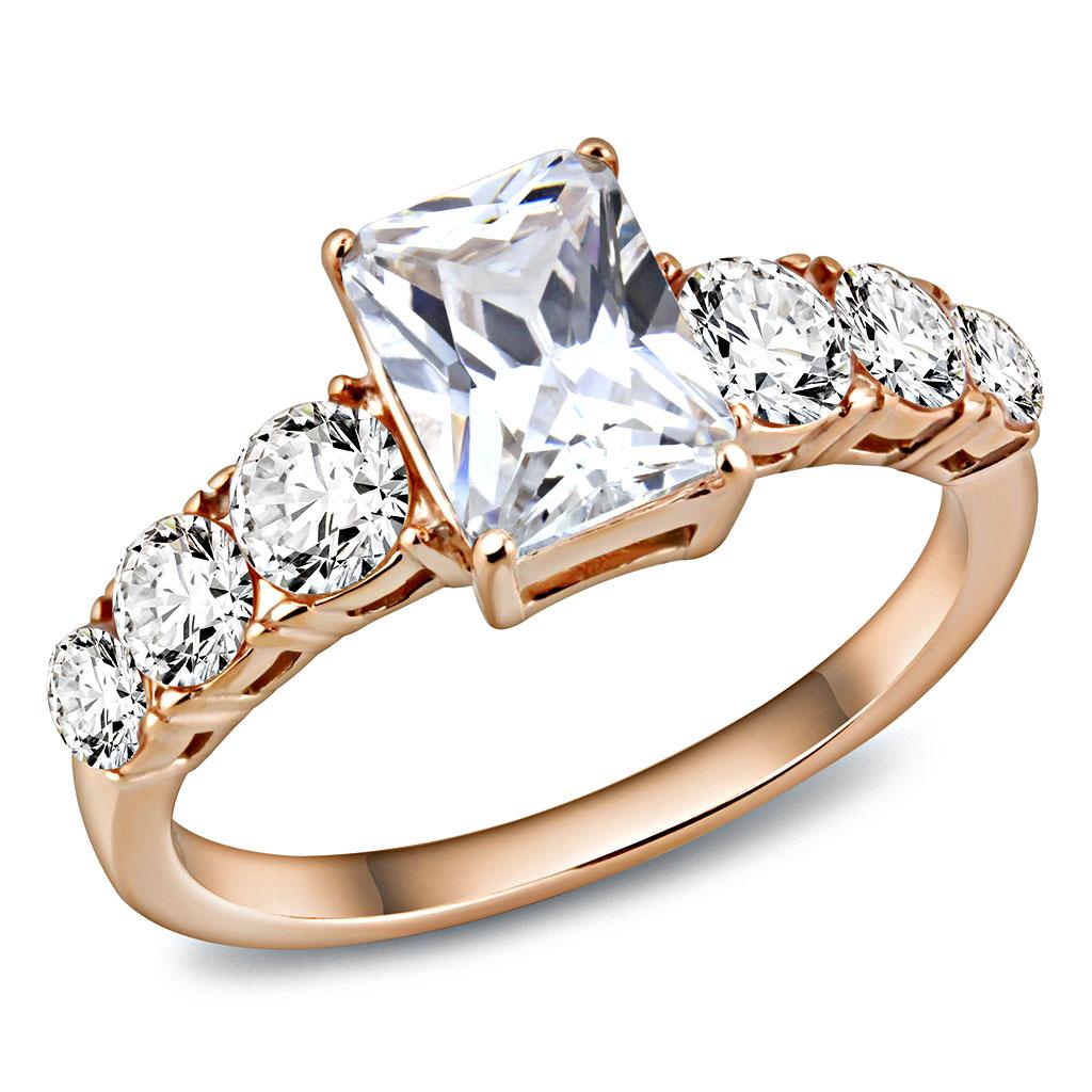TK3517 - IP Rose Gold(Ion Plating) Stainless Steel Ring with AAA Grade CZ  in Clear