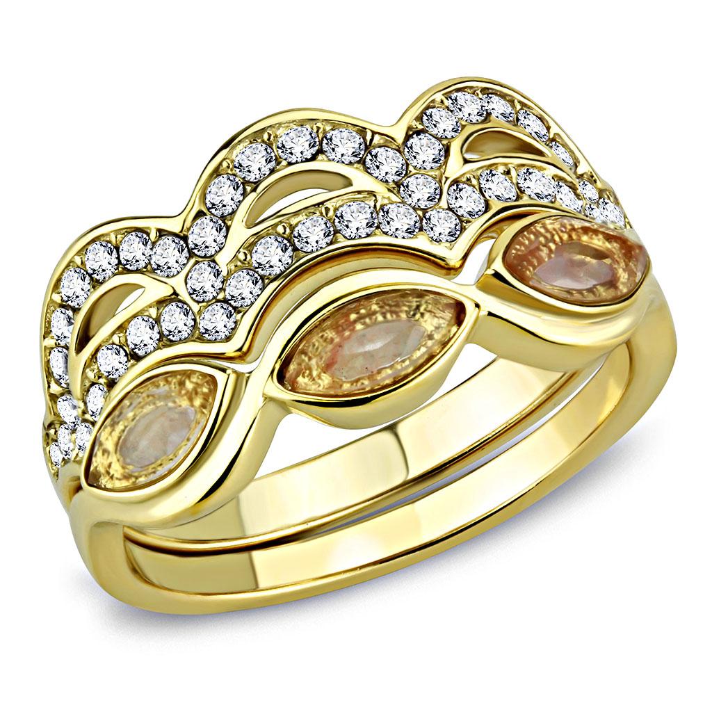 TK3521 - IP Gold(Ion Plating) Stainless Steel Ring with Synthetic Synthetic Glass in Light Peach