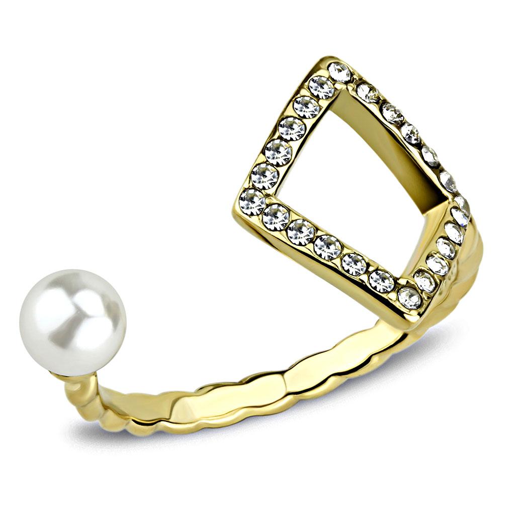 TK3523 - IP Gold(Ion Plating) Stainless Steel Ring with Synthetic Pearl in White