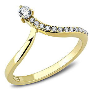 TK3524 - IP Gold(Ion Plating) Stainless Steel Ring with AAA Grade CZ  in Clear