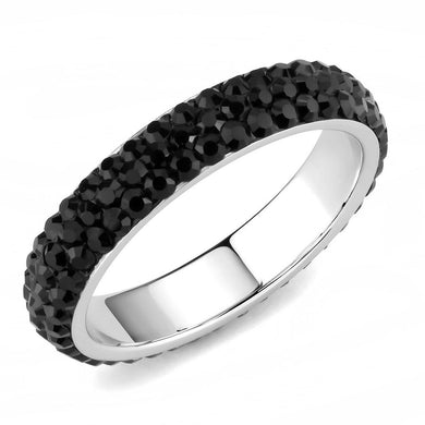 TK3534 - High polished (no plating) Stainless Steel Ring with Top Grade Crystal  in Jet