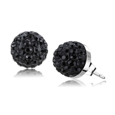 TK3545 - High polished (no plating) Stainless Steel Earrings with Top Grade Crystal  in Jet