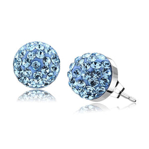 TK3546 - High polished (no plating) Stainless Steel Earrings with Top Grade Crystal  in Sea Blue