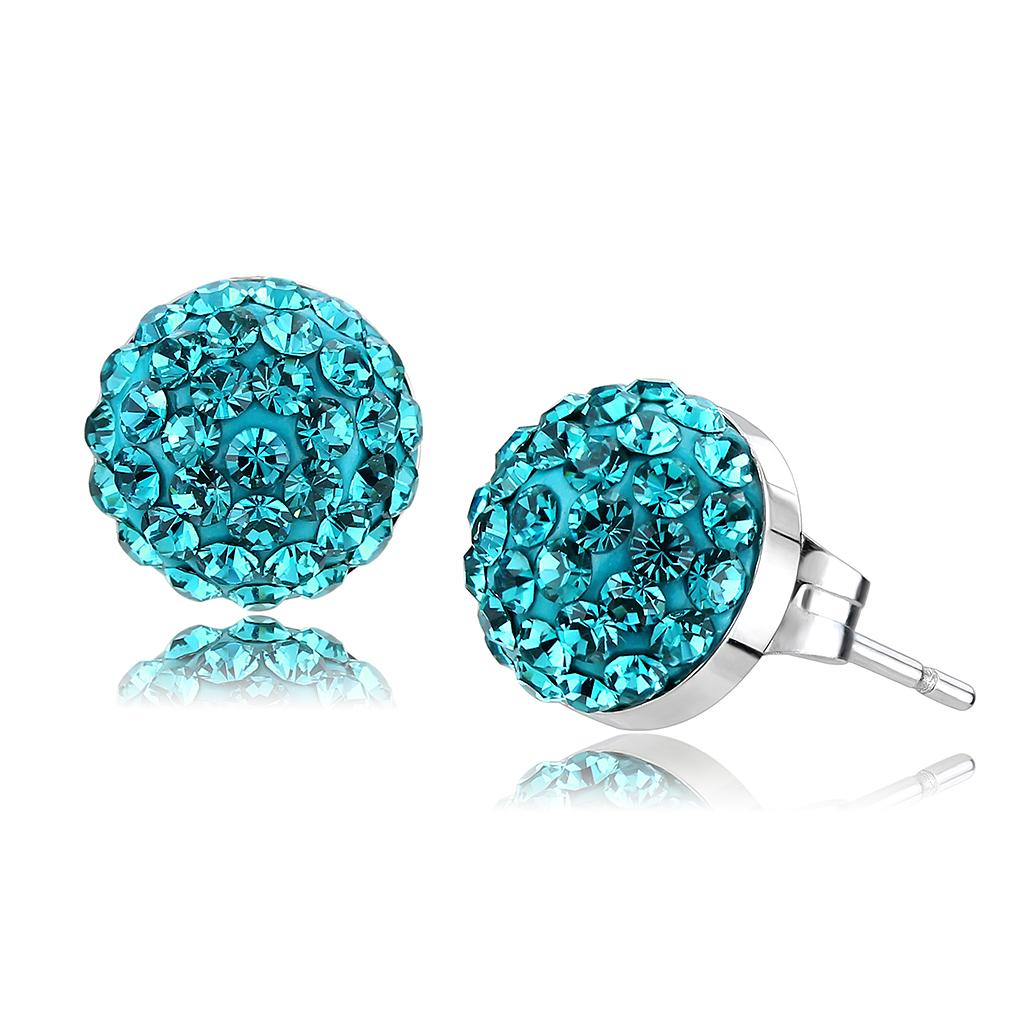 TK3549 - High polished (no plating) Stainless Steel Earrings with Top Grade Crystal  in Blue Zircon