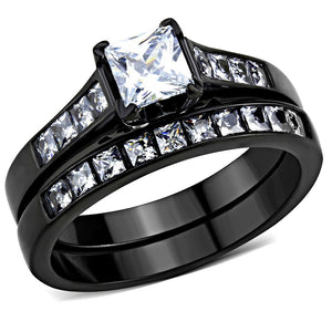 TK3555 - IP Black(Ion Plating) Stainless Steel Ring with AAA Grade CZ  in Clear