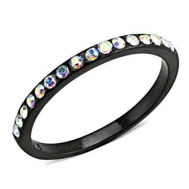TK3556 - IP Black(Ion Plating) Stainless Steel Ring with Top Grade Crystal  in Aurora Borealis (Rainbow Effect)