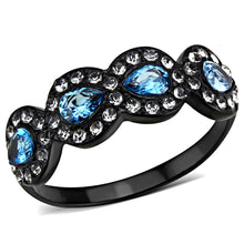 Load image into Gallery viewer, TK3559 - IP Black(Ion Plating) Stainless Steel Ring with AAA Grade CZ  in Sea Blue