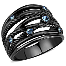 Load image into Gallery viewer, TK3564 - IP Black(Ion Plating) Stainless Steel Ring with Top Grade Crystal  in Sea Blue