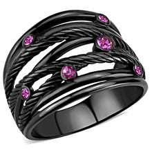 Load image into Gallery viewer, TK3565 - IP Black(Ion Plating) Stainless Steel Ring with Top Grade Crystal  in Fuchsia