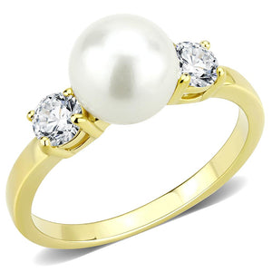 TK3567 - IP Gold(Ion Plating) Stainless Steel Ring with Synthetic Pearl in White