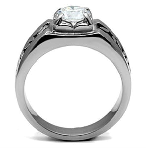 TK356 - High polished (no plating) Stainless Steel Ring with AAA Grade CZ  in Clear