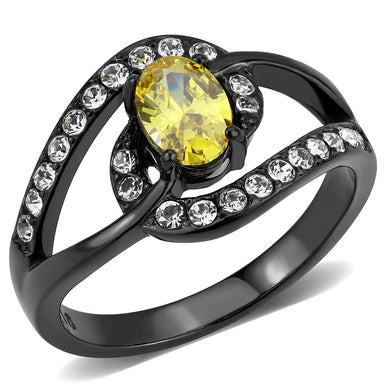 TK3571 - IP Black(Ion Plating) Stainless Steel Ring with AAA Grade CZ  in Topaz
