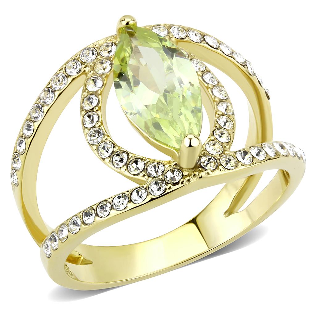 TK3578 - IP Gold(Ion Plating) Stainless Steel Ring with AAA Grade CZ  in Apple Green color
