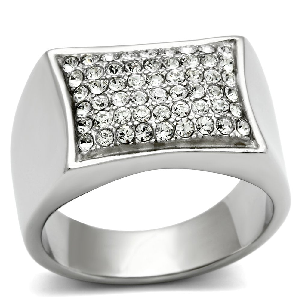 TK357 - High polished (no plating) Stainless Steel Ring with Top Grade Crystal  in Clear