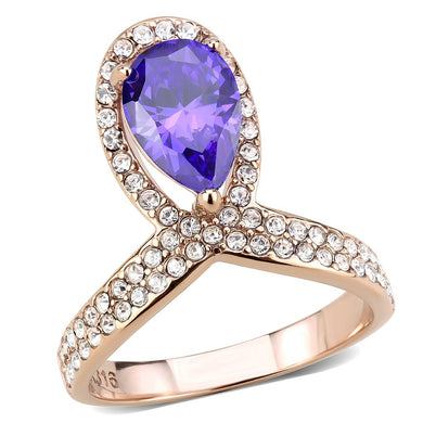 TK3589 - IP Rose Gold(Ion Plating) Stainless Steel Ring with AAA Grade CZ  in Tanzanite