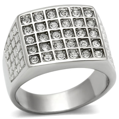 TK358 - High polished (no plating) Stainless Steel Ring with Top Grade Crystal  in Clear