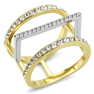TK3593 - Two-Tone IP Gold (Ion Plating) Stainless Steel Ring with Top Grade Crystal  in Clear