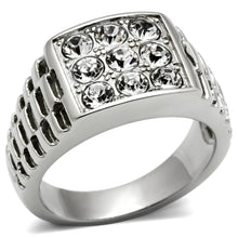 Load image into Gallery viewer, TK360 - High polished (no plating) Stainless Steel Ring with Top Grade Crystal  in Clear