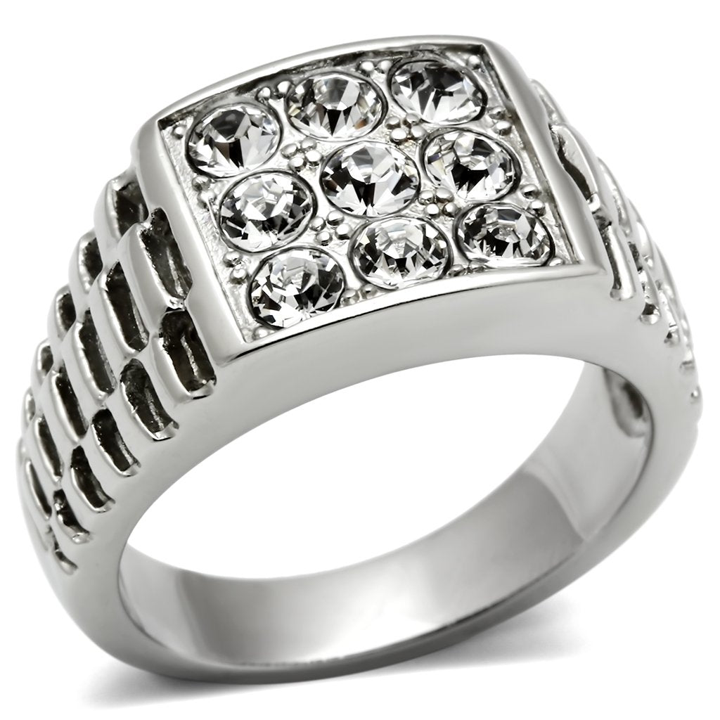 TK360 - High polished (no plating) Stainless Steel Ring with Top Grade Crystal  in Clear